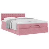 Cadre de lit ottoman avec matelas rose 140x200 cm velours