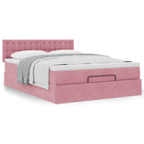 Cadre de lit ottoman avec matelas rose 140x200 cm velours