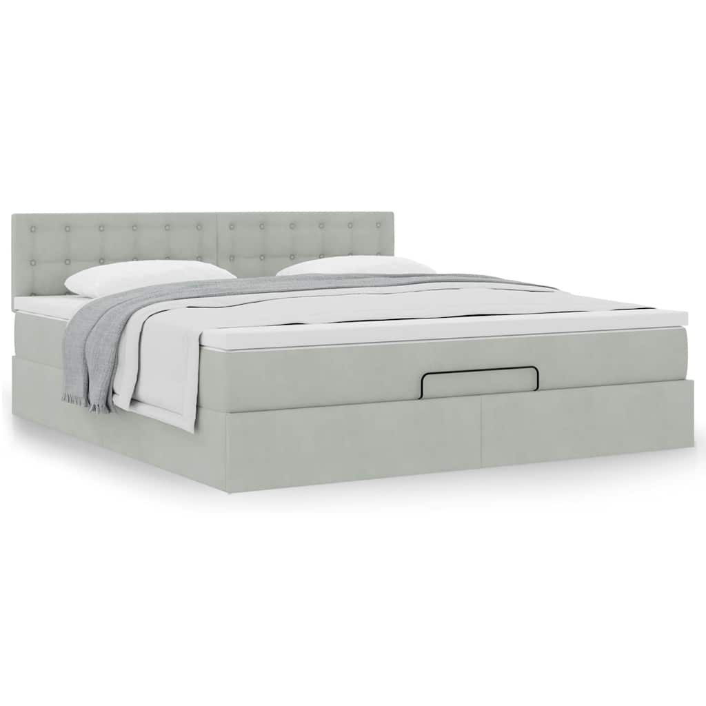 Cadre de lit ottoman avec matelas gris clair 160x200 cm velours