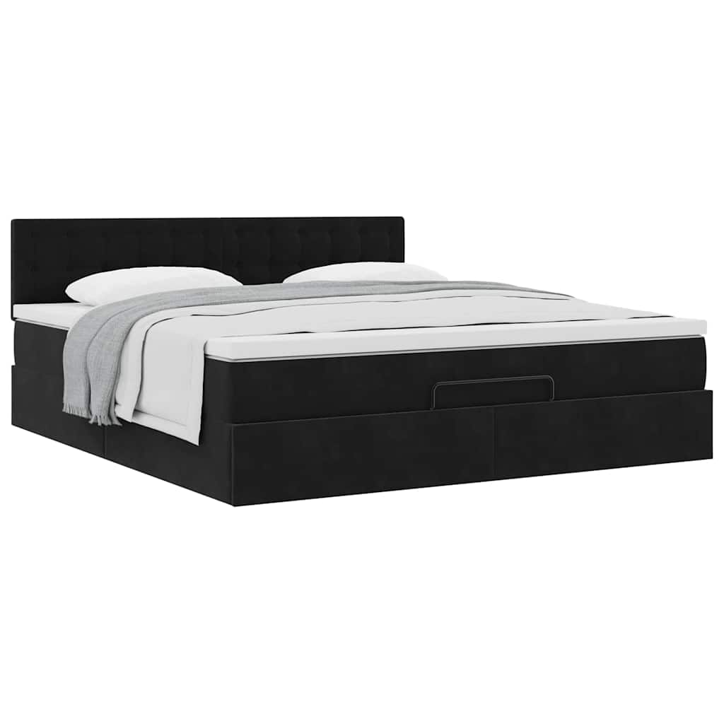 Cadre de lit ottoman avec matelas noir 160x200 cm velours