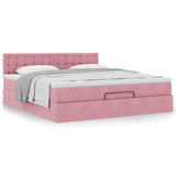 Cadre de lit ottoman avec matelas rose 160x200 cm velours