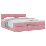 Cadre de lit ottoman avec matelas rose 160x200 cm velours