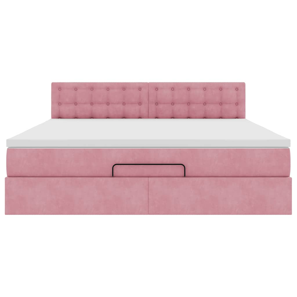 Cadre de lit ottoman avec matelas rose 160x200 cm velours