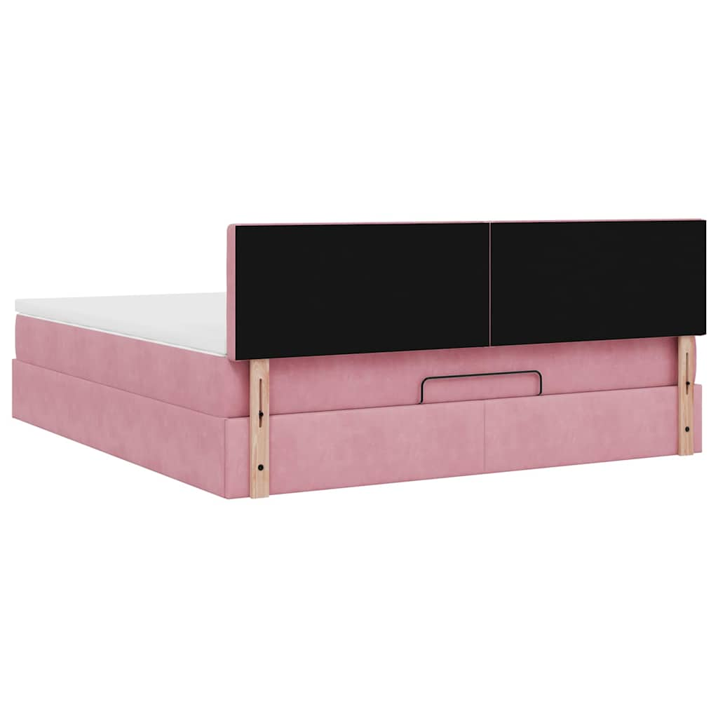 Cadre de lit ottoman avec matelas rose 160x200 cm velours