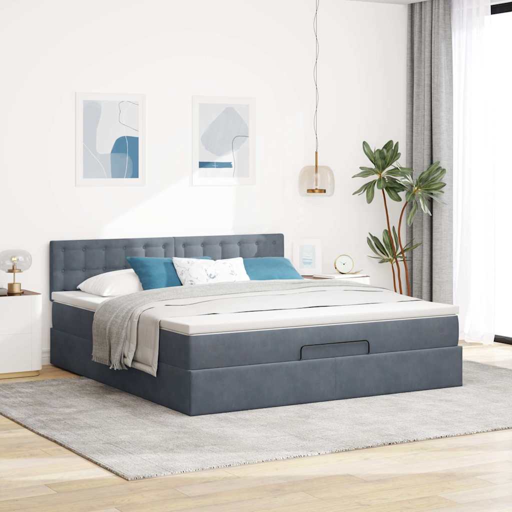 Cadre de lit ottoman avec matelas gris foncé 180x200 cm velours