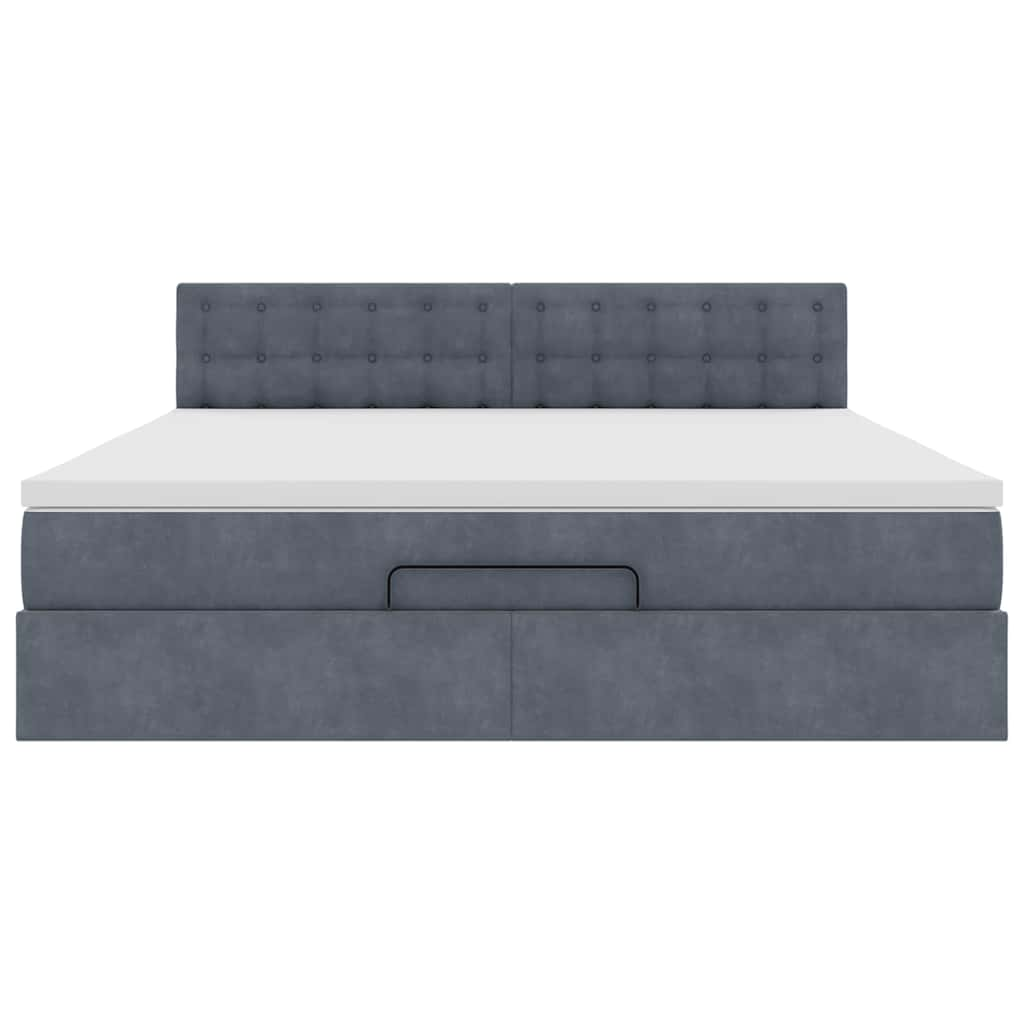 Cadre de lit ottoman avec matelas gris foncé 180x200 cm velours