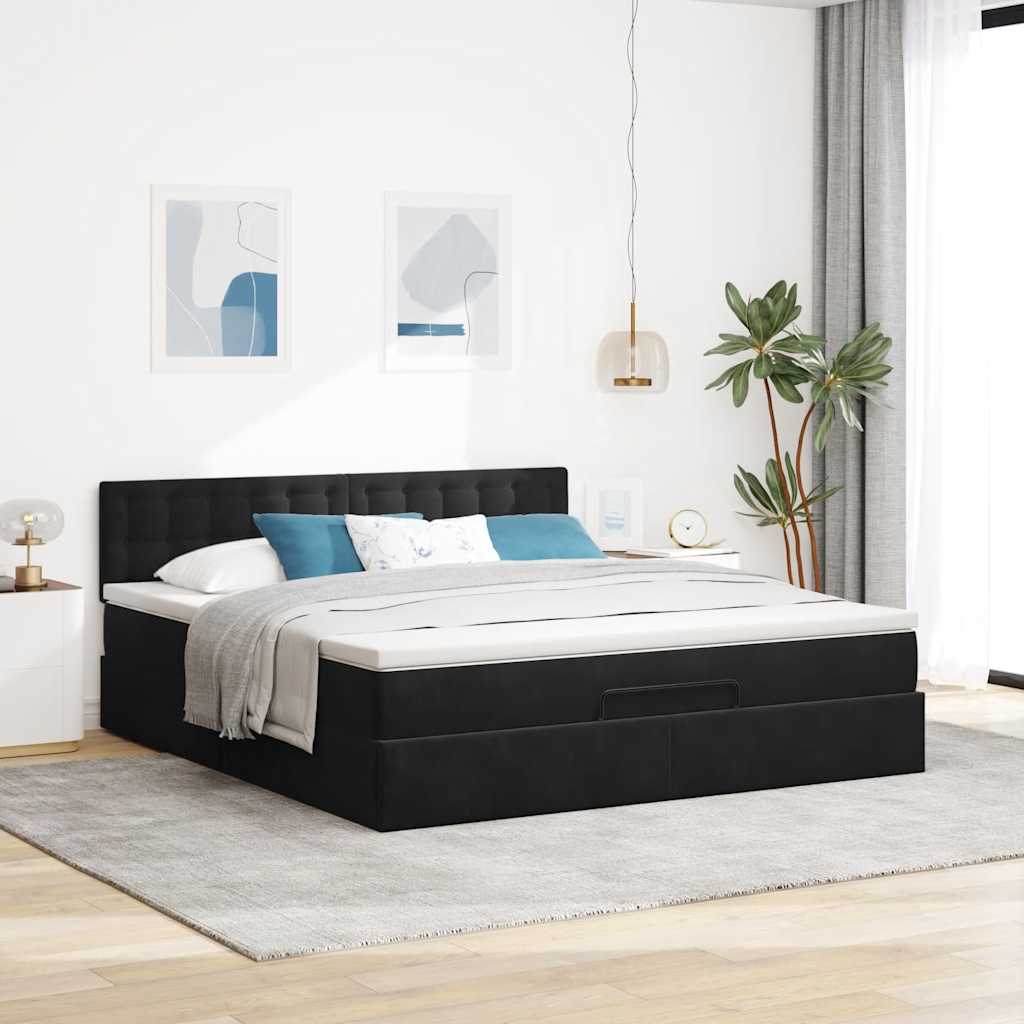 Ottoman bed frame with black mattress 180x200 cm velvet