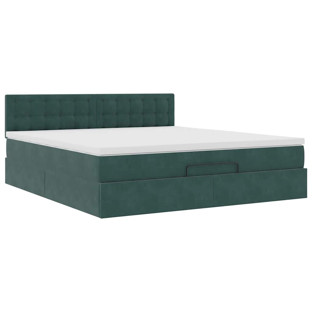 Cadre de lit ottoman avec matelas vert foncé 180x200 cm velours