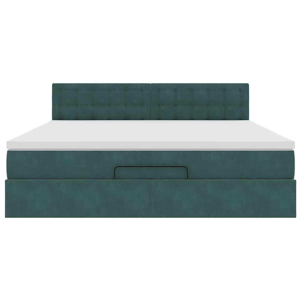 Cadre de lit ottoman avec matelas vert foncé 180x200 cm velours