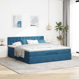 Cadre de lit ottoman avec matelas bleu foncé 180x200 cm velours