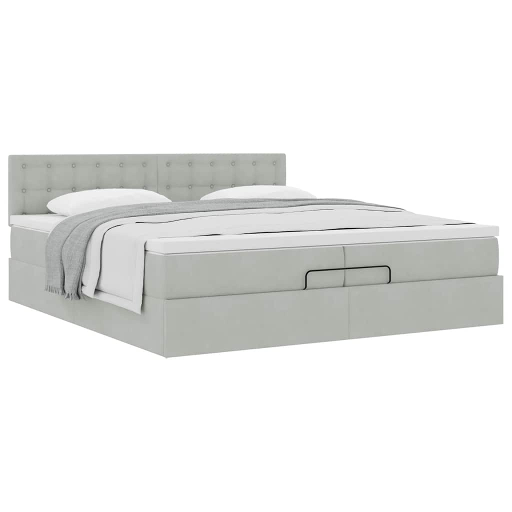 Cadre de lit ottoman avec matelas gris clair 200x200 cm velours