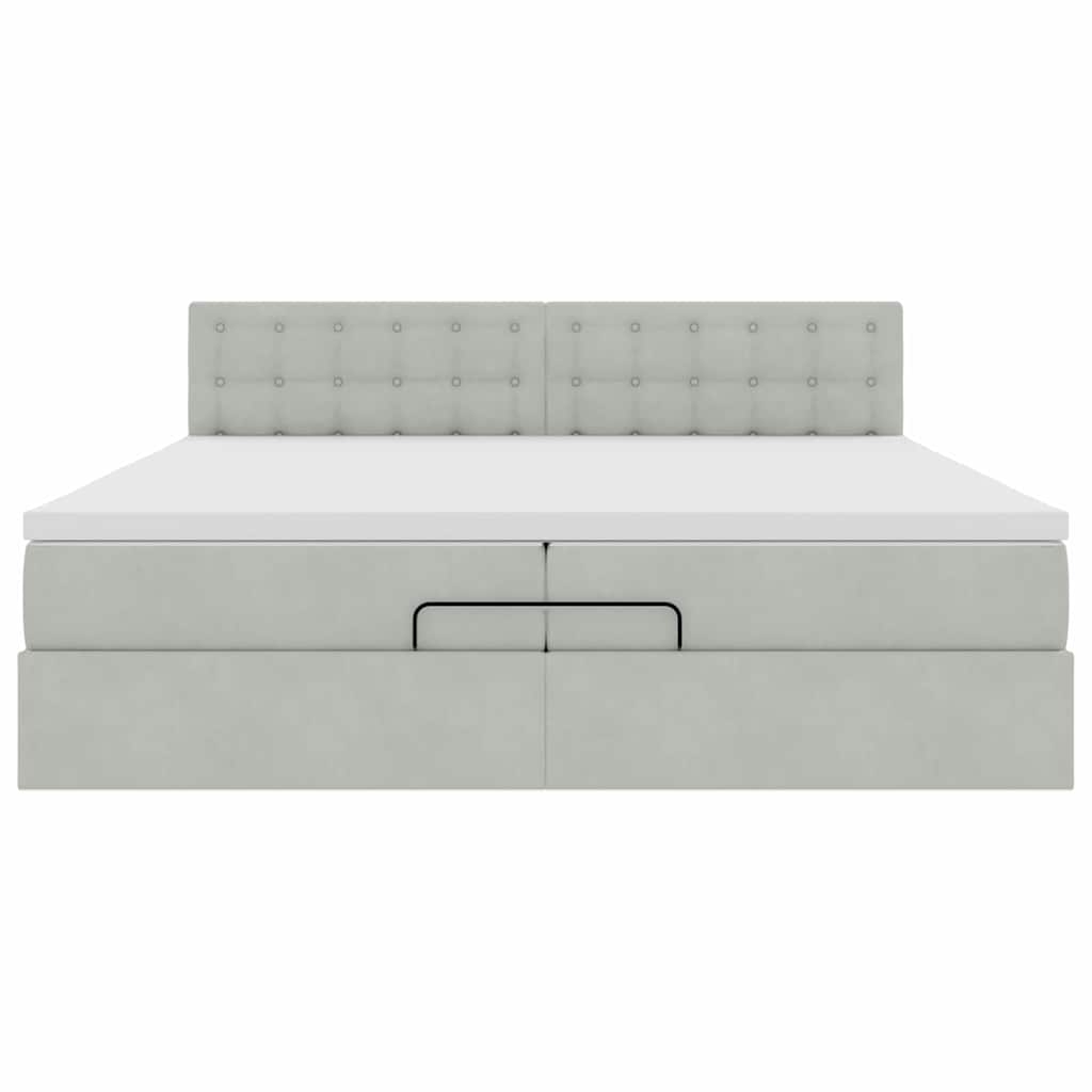 Cadre de lit ottoman avec matelas gris clair 200x200 cm velours