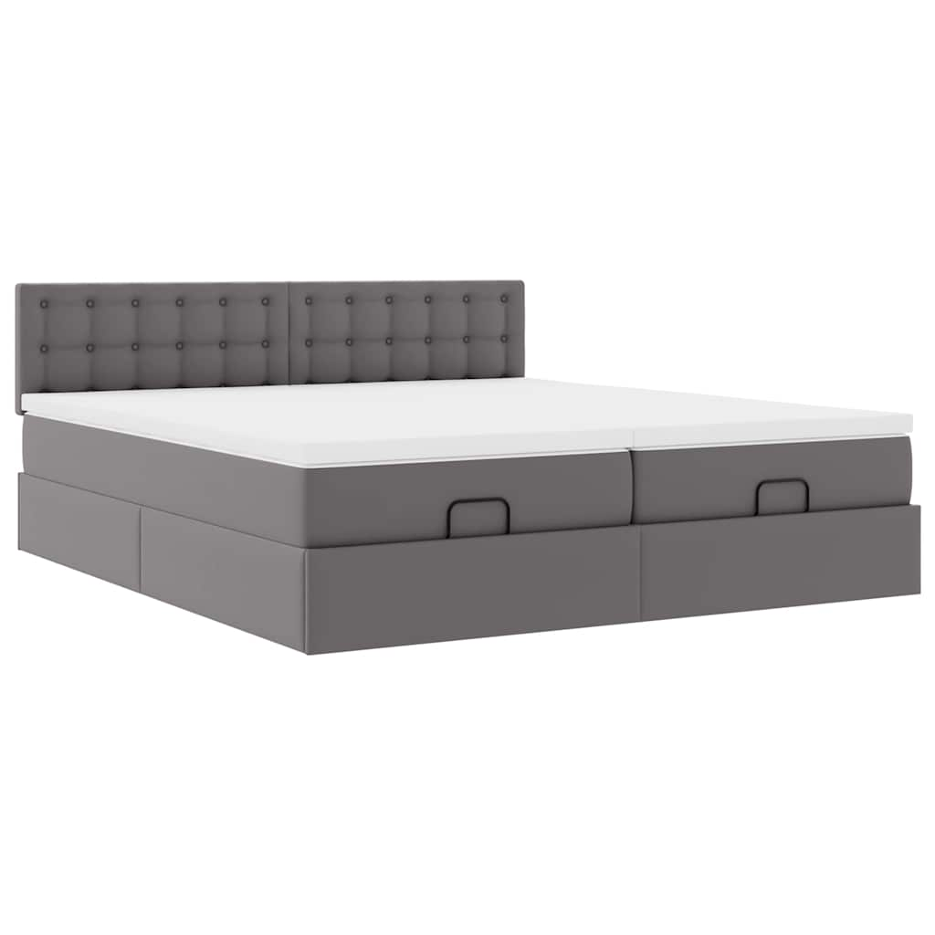 Cadre de lit ottoman avec matelas gris 160x200 cm similicuir