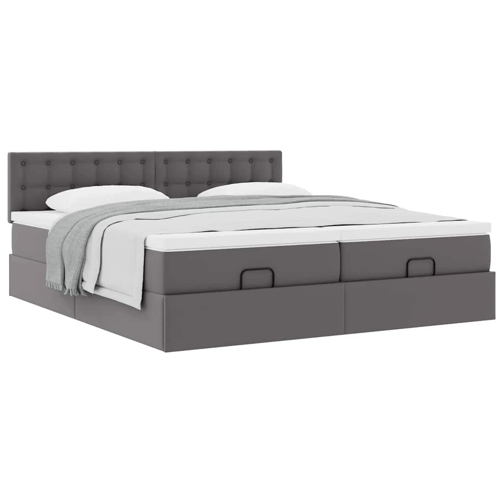 Cadre de lit ottoman avec matelas gris 160x200 cm similicuir