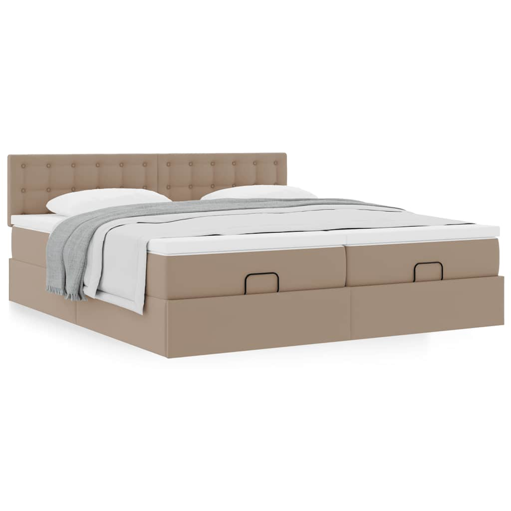 Cadre de lit ottoman et matelas cappuccino 160x200cm similicuir