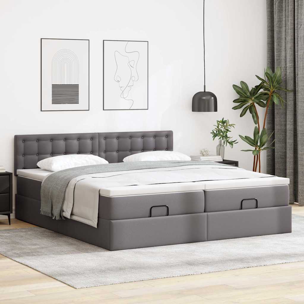 Cadre de lit ottoman avec matelas gris 180x200 cm similicuir