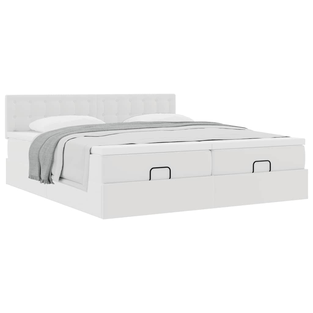 Cadre de lit ottoman avec matelas blanc 200x200 cm similicuir