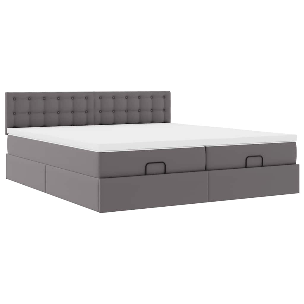 Cadre de lit ottoman avec matelas gris 200x200 cm similicuir