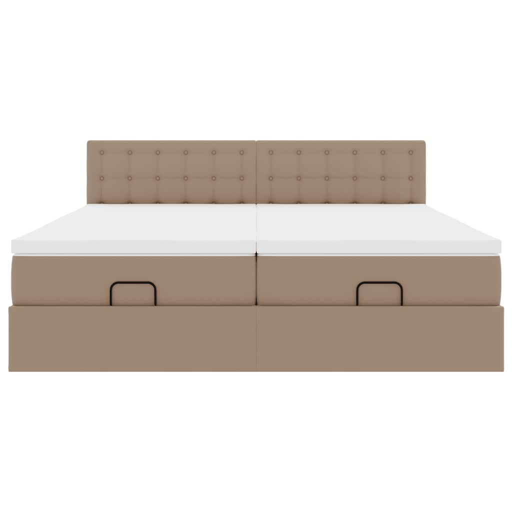 Cadre de lit ottoman et matelas cappuccino 200x200cm similicuir