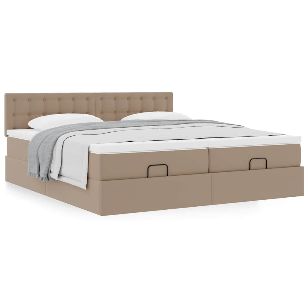 Cadre de lit ottoman et matelas cappuccino 200x200cm similicuir