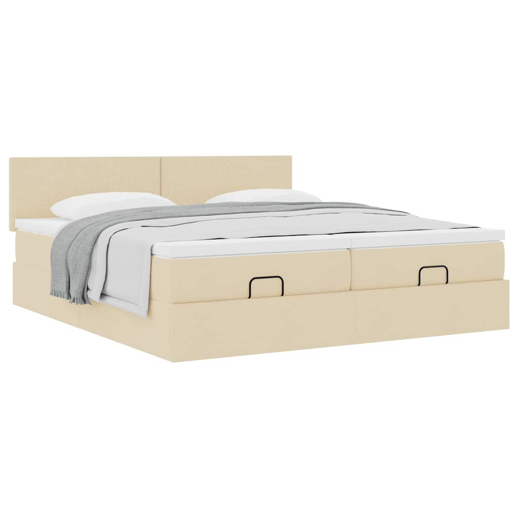 Cadre de lit ottoman avec matelas crème 160x200 cm tissu