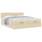 Cadre de lit ottoman avec matelas crème 160x200 cm tissu