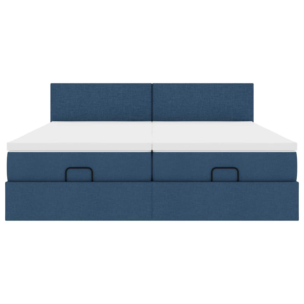 Cadre de lit ottoman avec matelas bleu 160x200 cm tissu