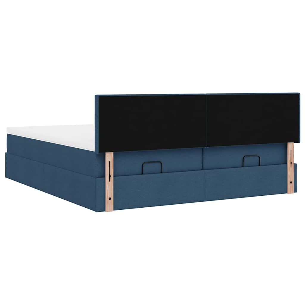 Cadre de lit ottoman avec matelas bleu 160x200 cm tissu