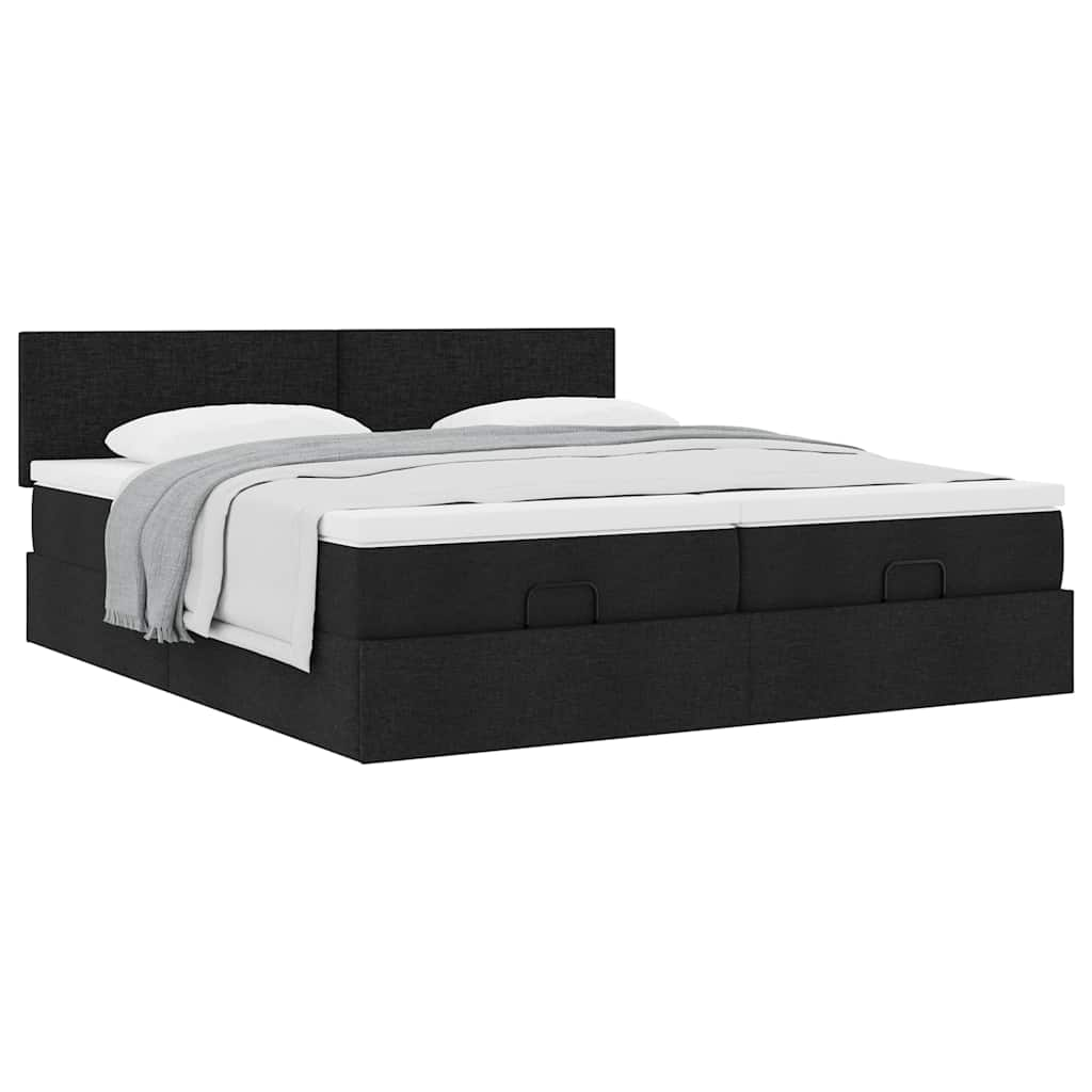 Cadre de lit ottoman avec matelas noir 180x200cm tissu