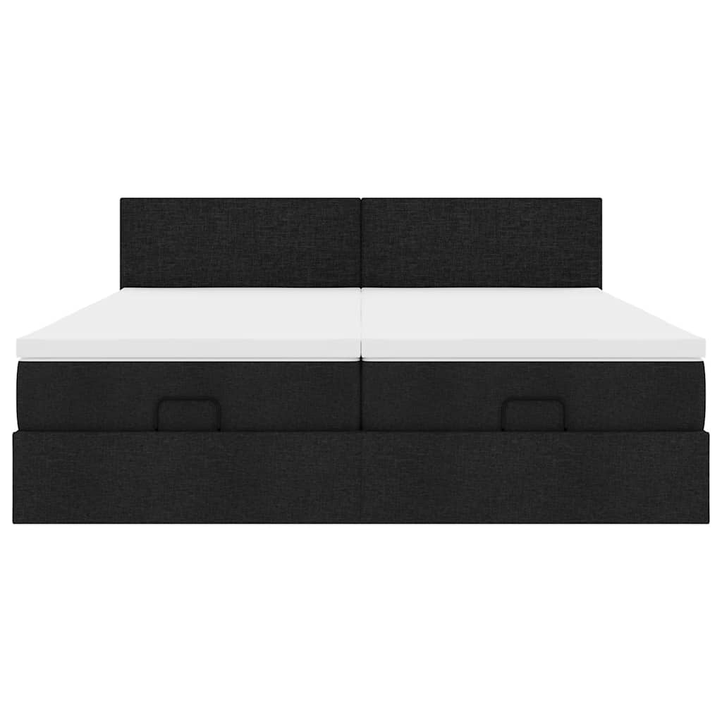 Cadre de lit ottoman avec matelas noir 180x200cm tissu