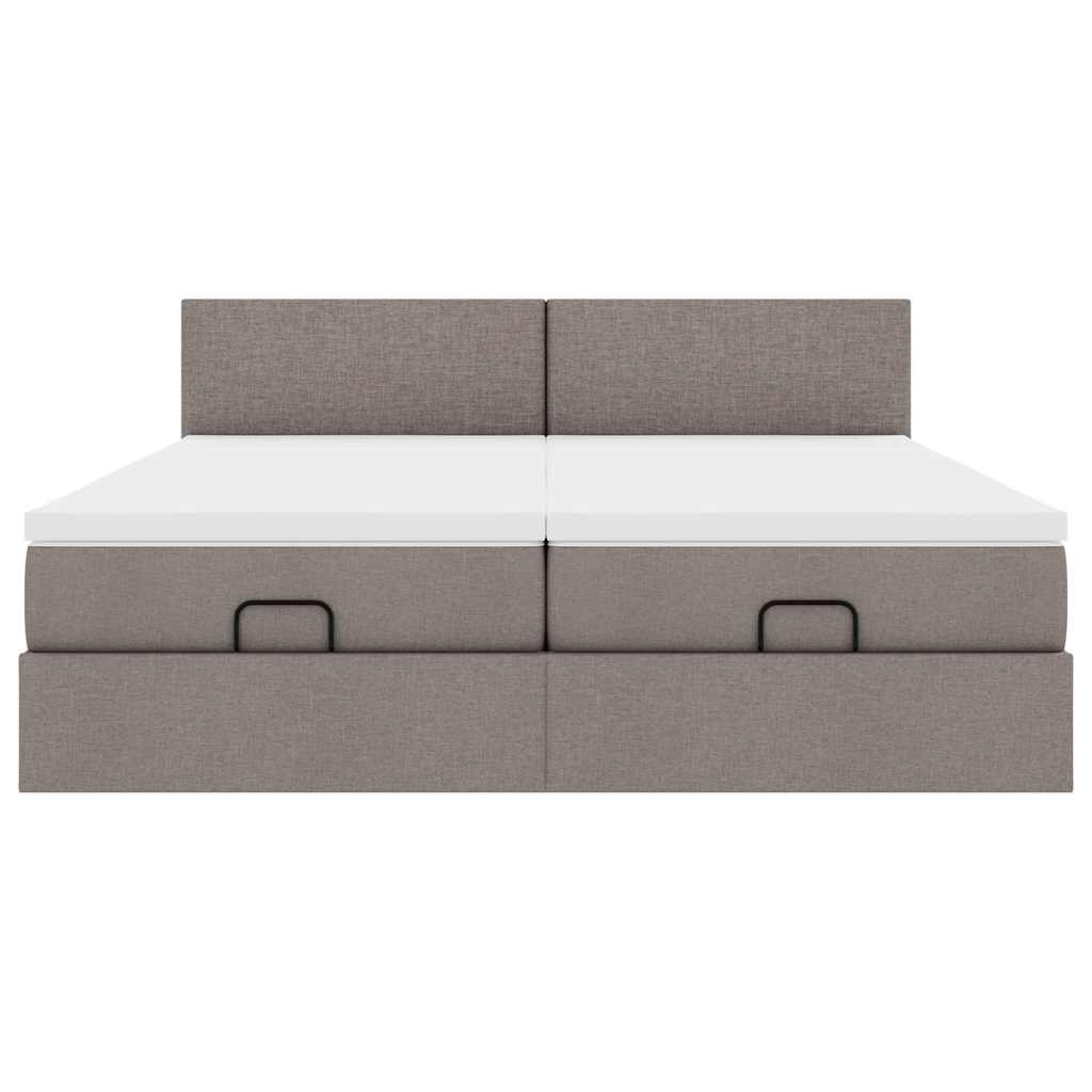 Cadre de lit ottoman avec matelas taupe 180x200 cm tissu