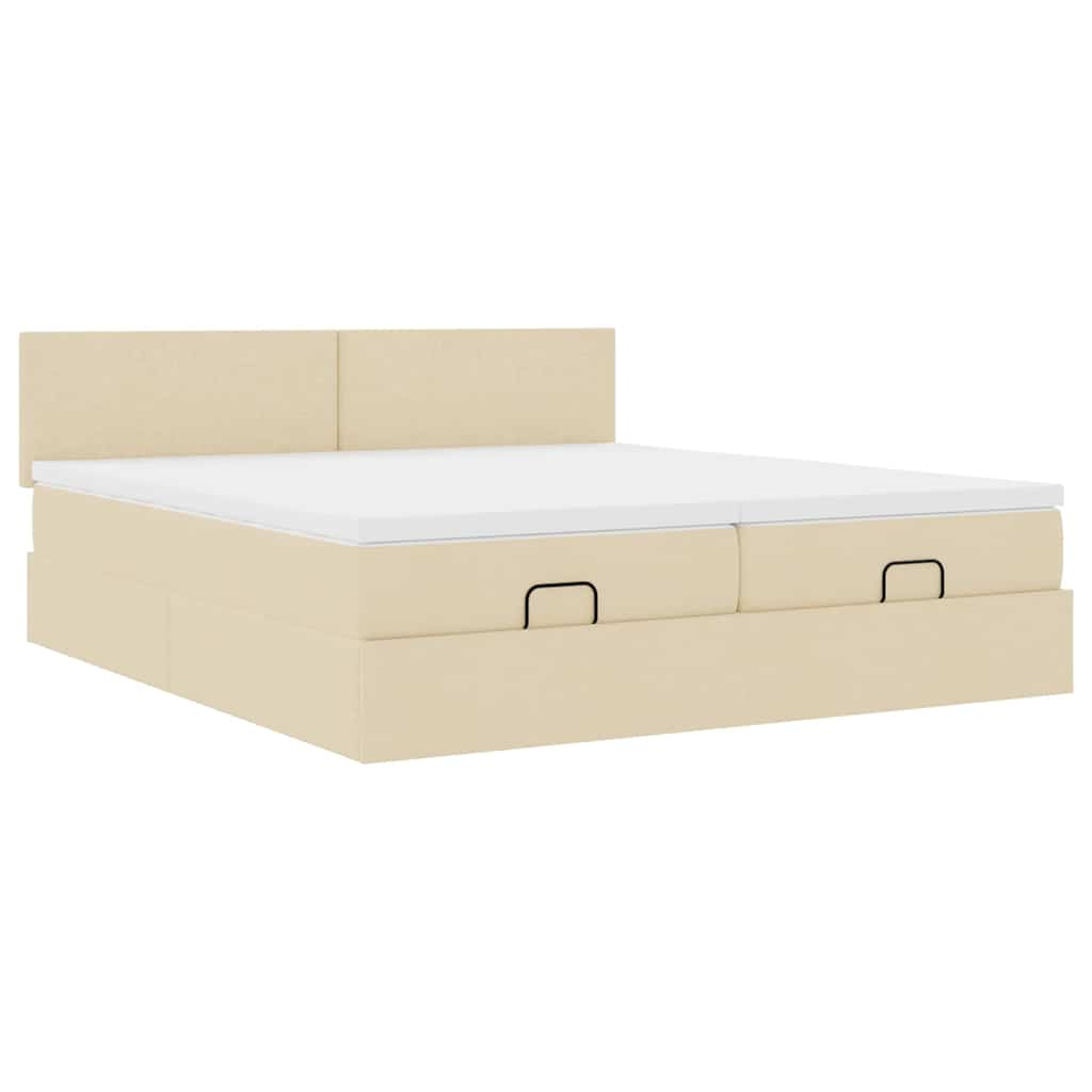 Cadre de lit ottoman avec matelas crème 180x200 cm tissu