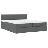 Cadre de lit ottoman avec matelas gris foncé 200x200cm tissu