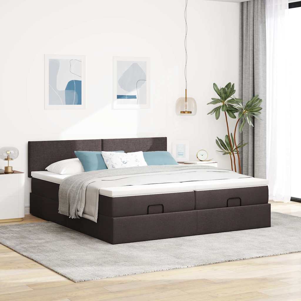 Cadre de lit ottoman avec matelas marron foncé 200x200 cm tissu