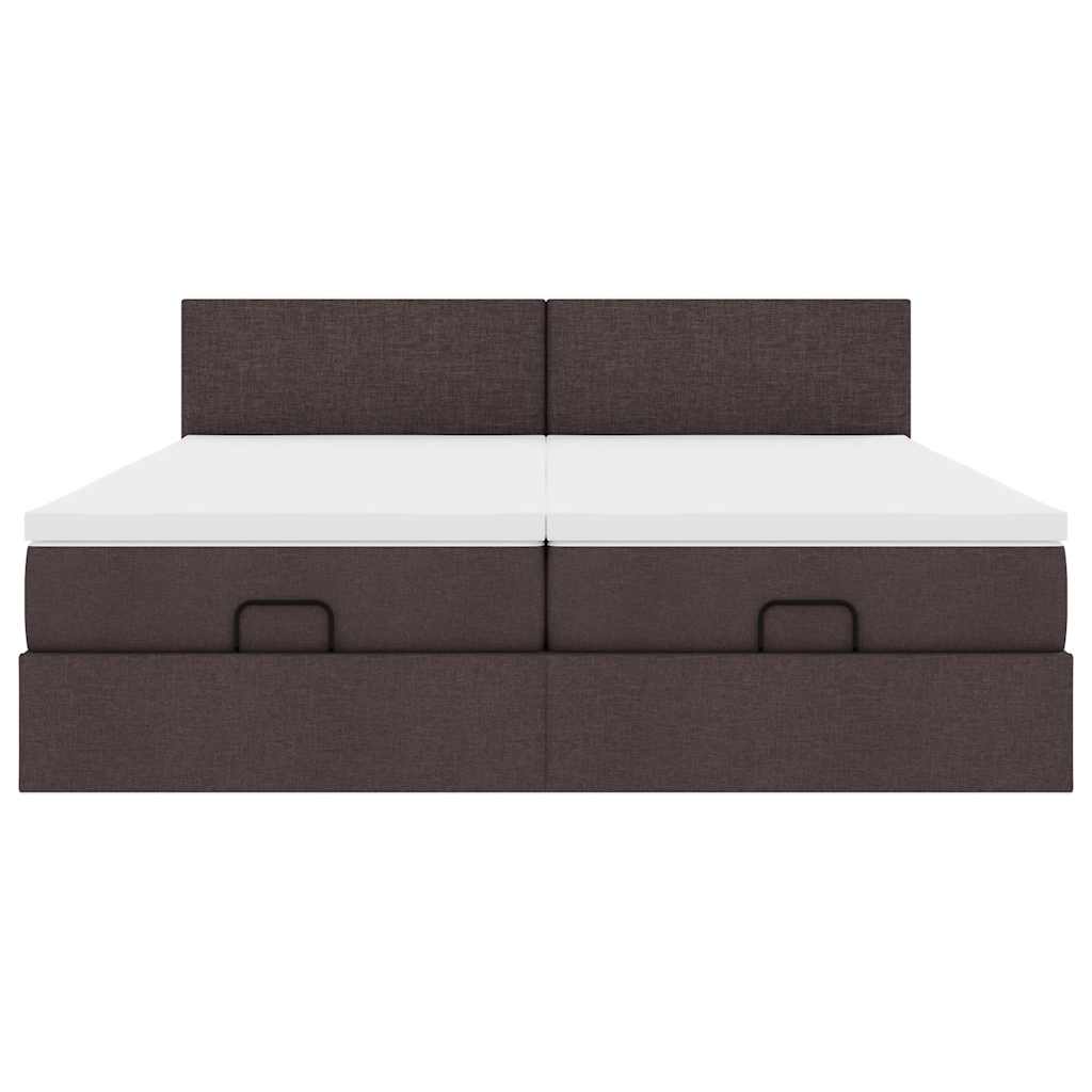 Cadre de lit ottoman avec matelas marron foncé 200x200 cm tissu