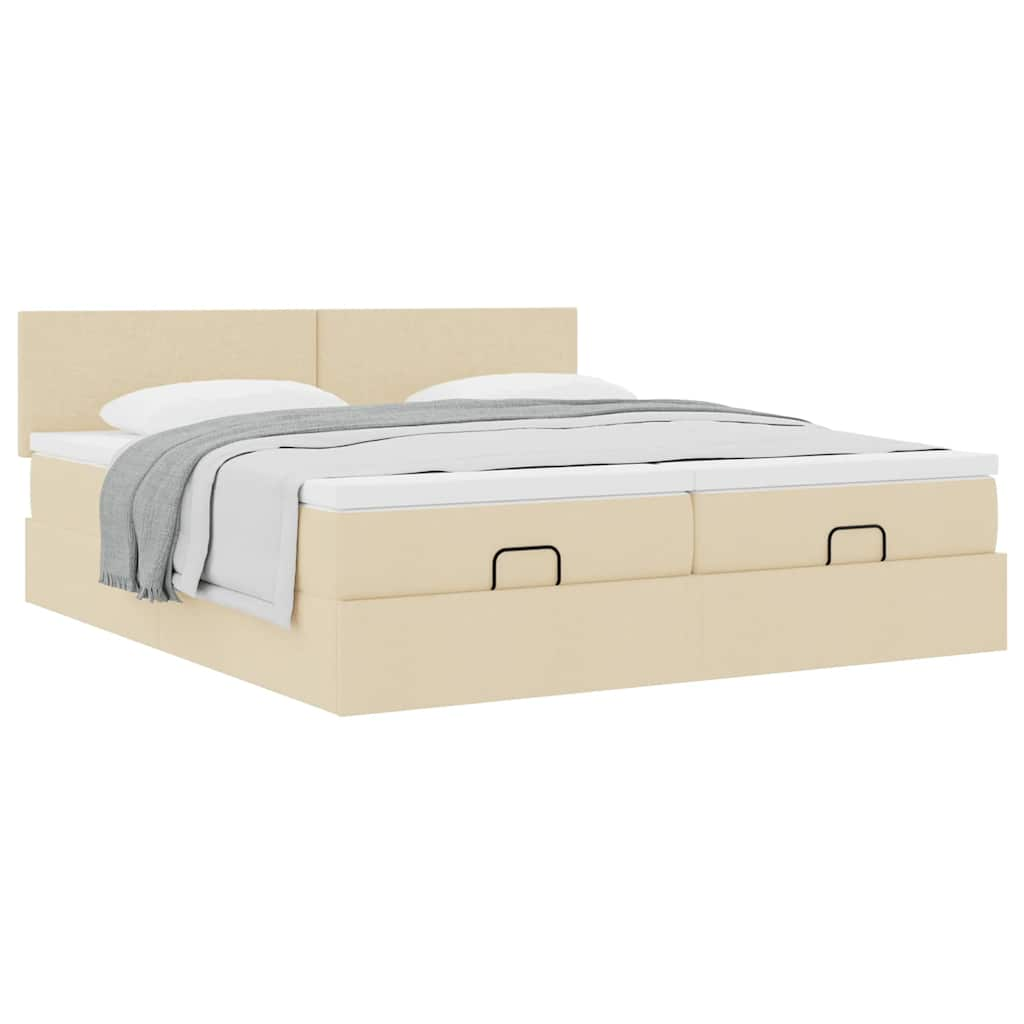 Cadre de lit ottoman avec matelas crème 200x200cm tissu