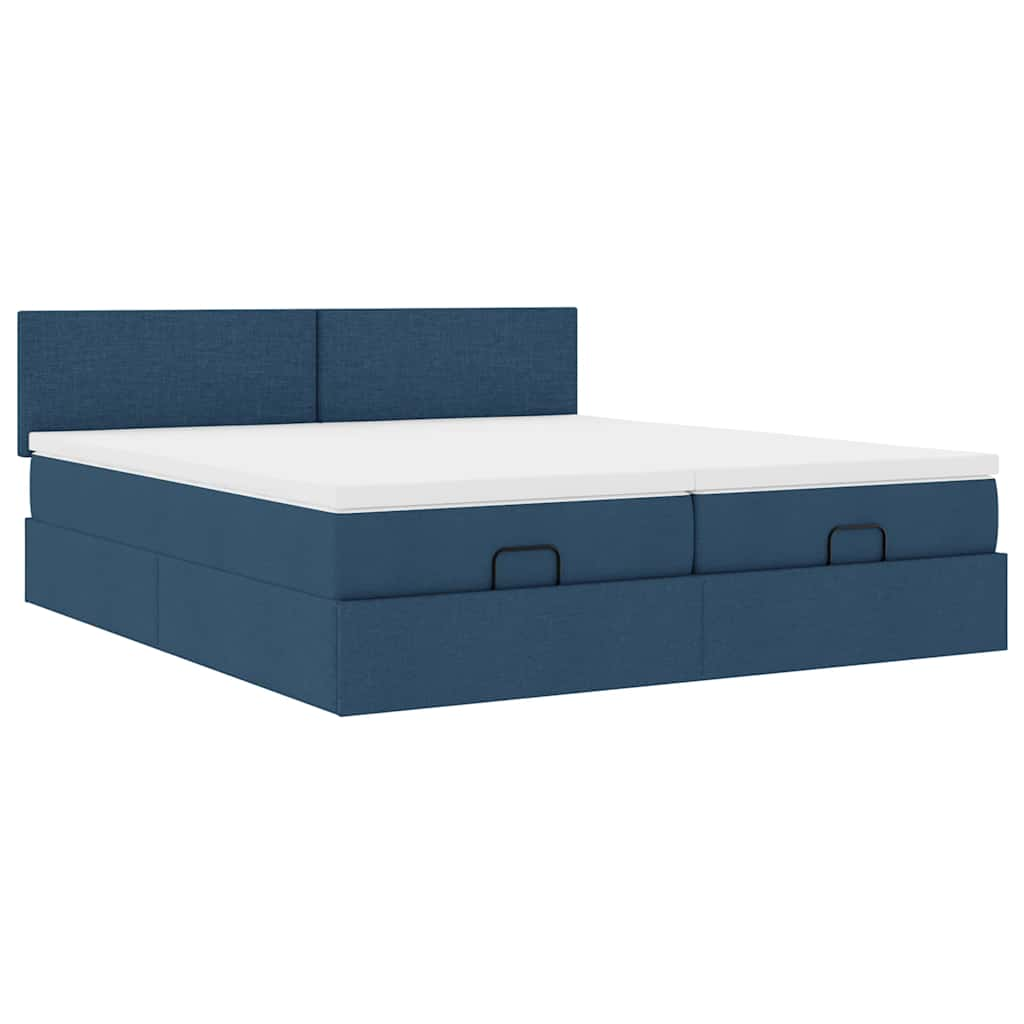 Cadre de lit ottoman avec matelas bleu 200x200cm tissu