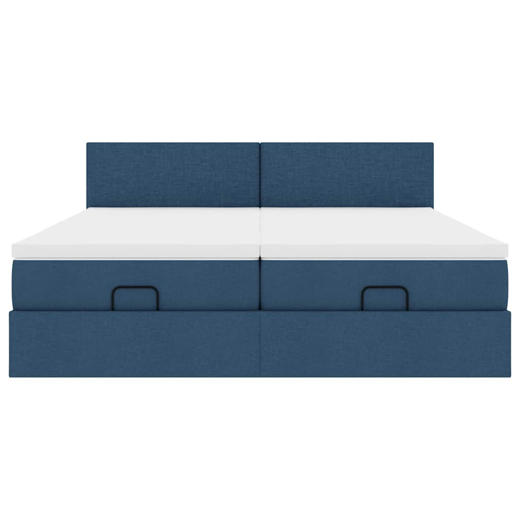 Cadre de lit ottoman avec matelas bleu 200x200cm tissu