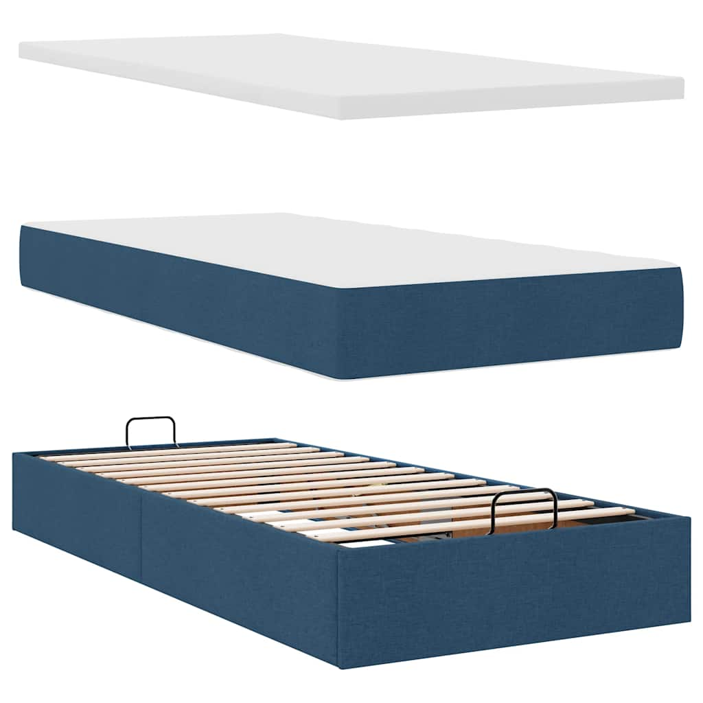 Cadre de lit ottoman avec matelas bleu 200x200cm tissu