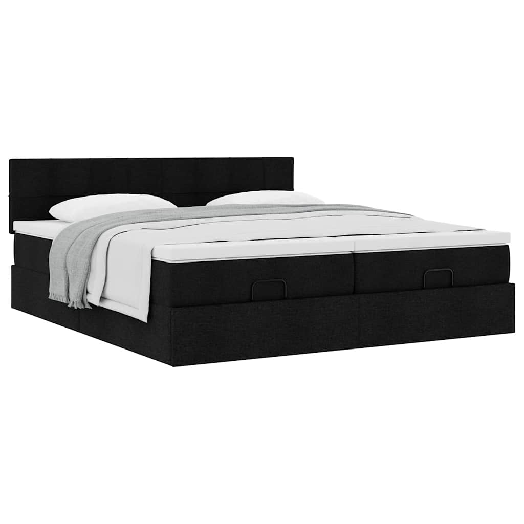 Cadre de lit ottoman avec matelas noir 160x200 cm tissu