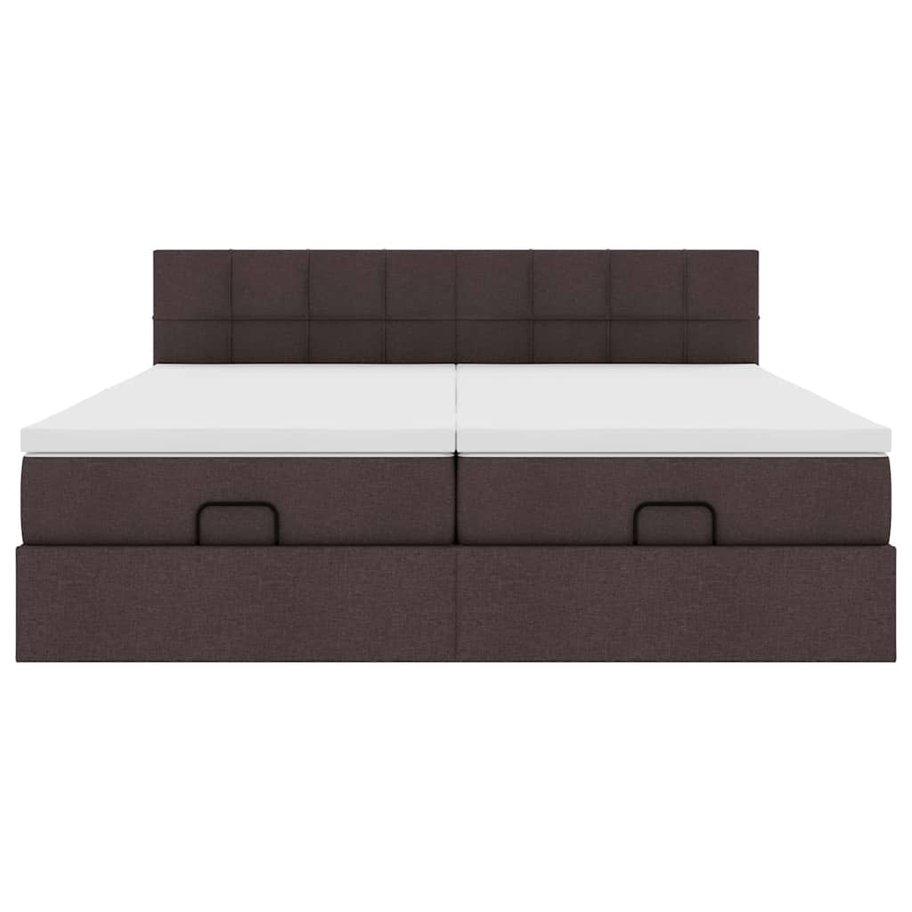 Cadre de lit ottoman avec matelas marron foncé 160x200 cm tissu