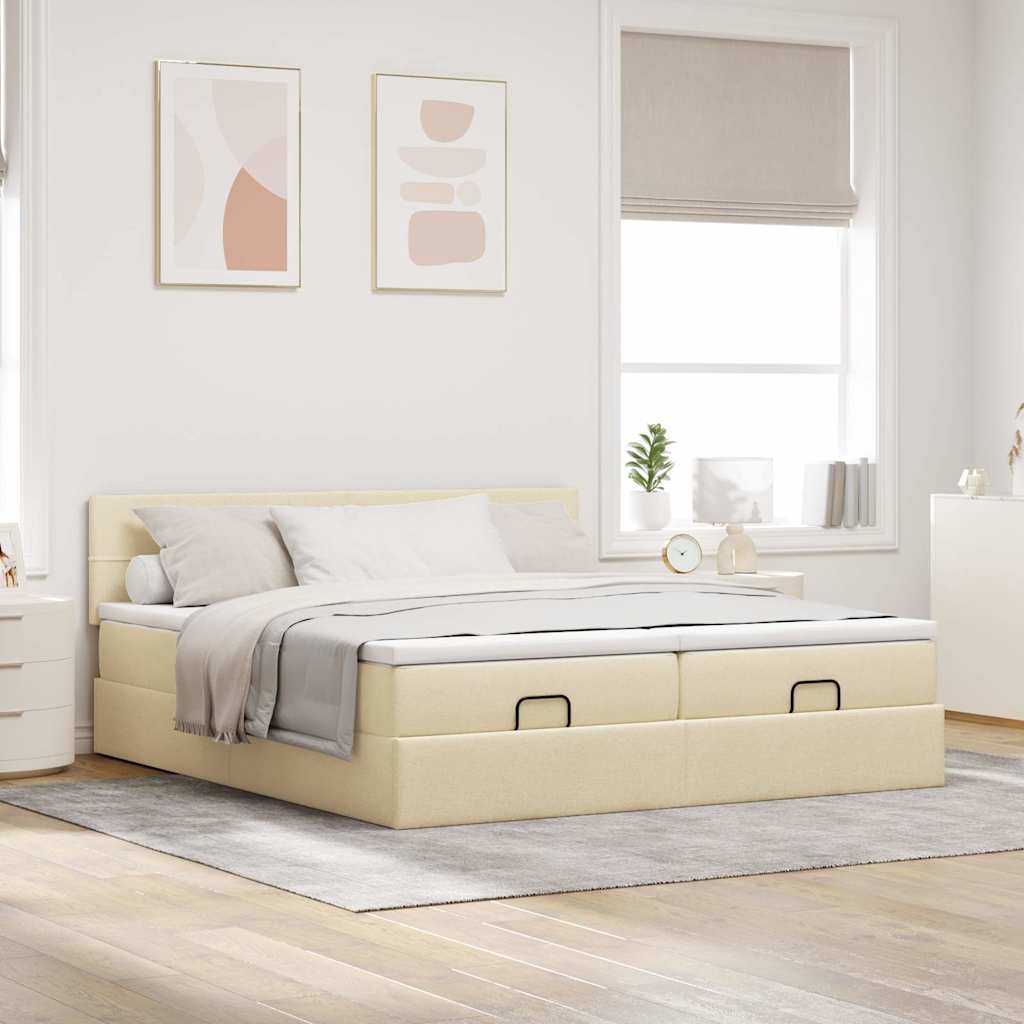 Cadre de lit ottoman avec matelas crème 160x200 cm tissu