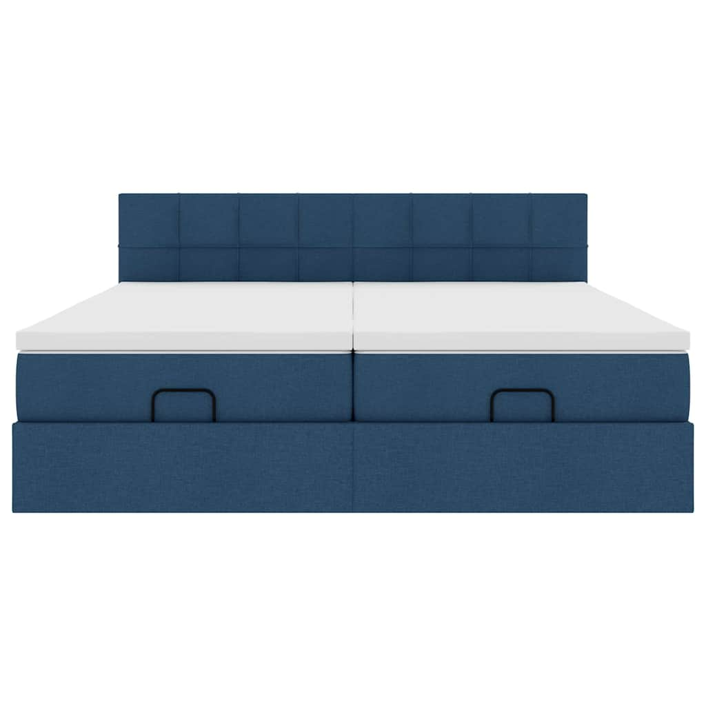 Cadre de lit ottoman avec matelas bleu 160x200 cm tissu