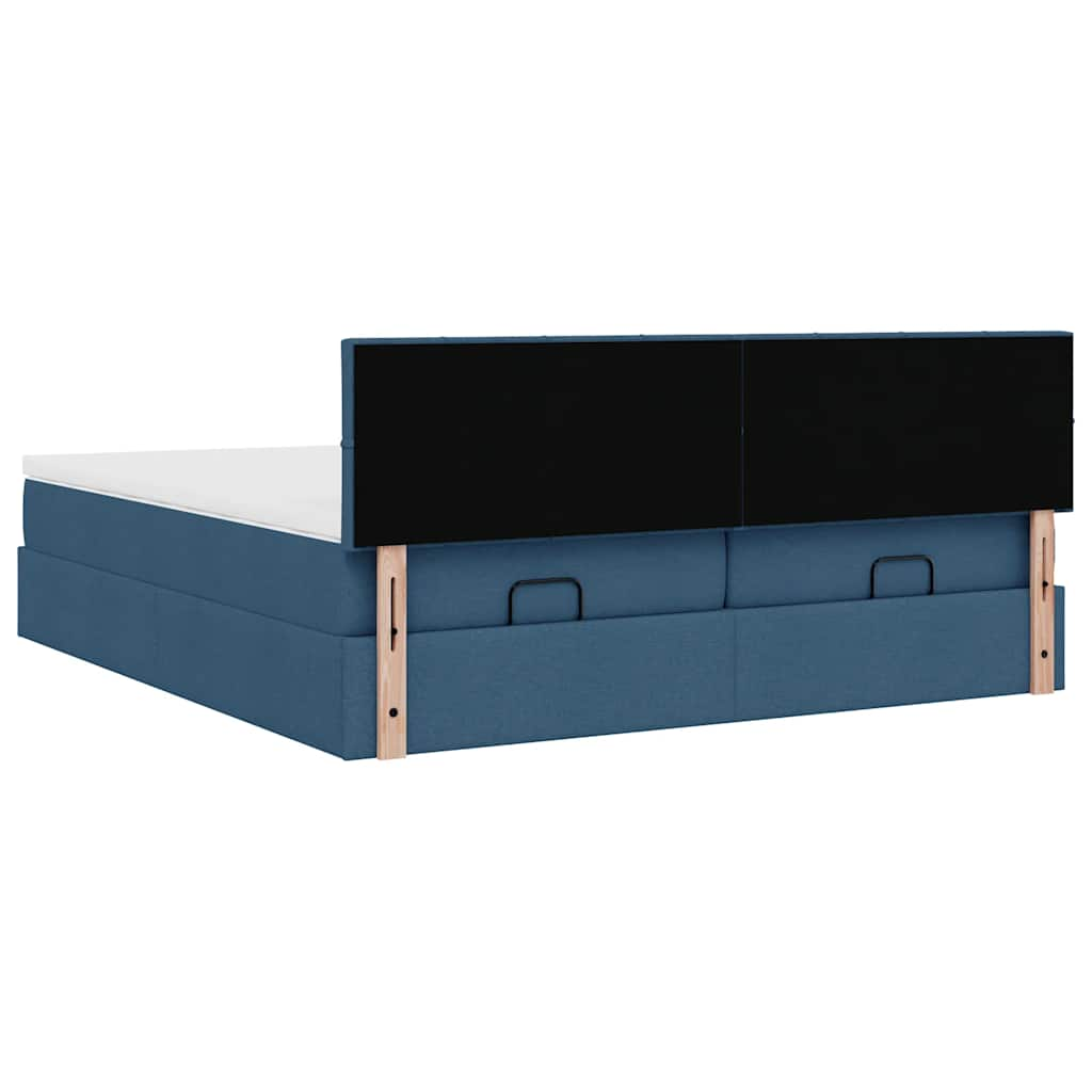 Cadre de lit ottoman avec matelas bleu 160x200 cm tissu