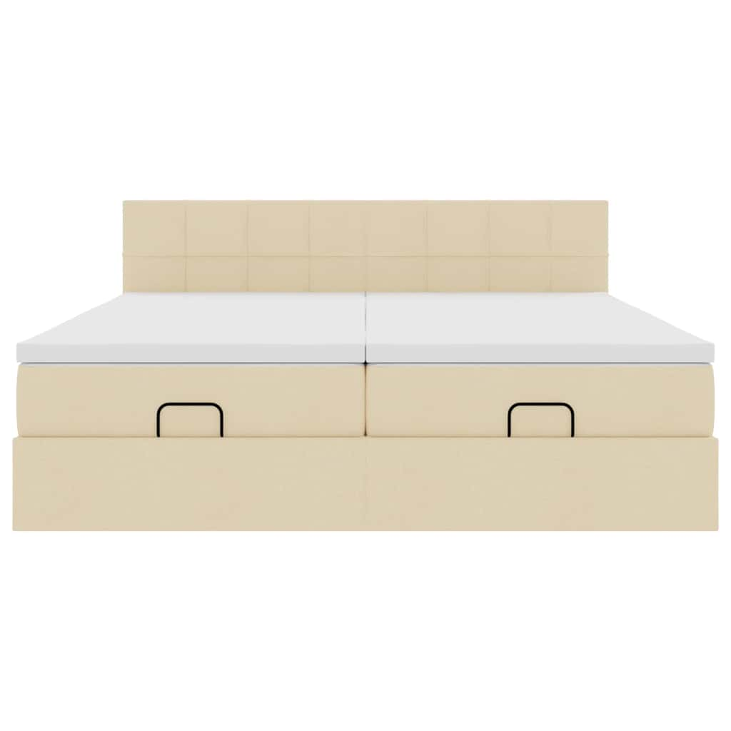 Cadre de lit ottoman avec matelas crème 180x200 cm tissu