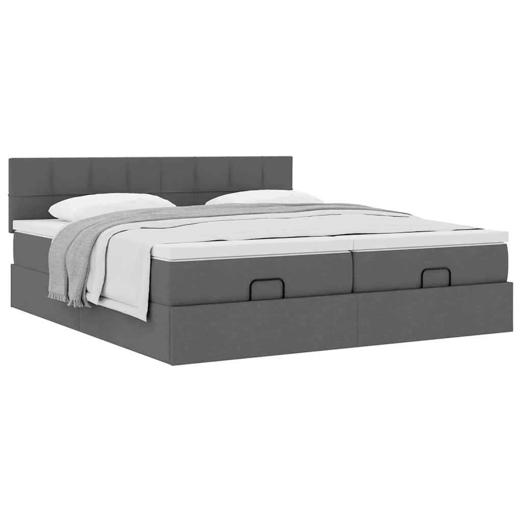 Ottoman bed frame with dark grey mattress 200x200cm fabric