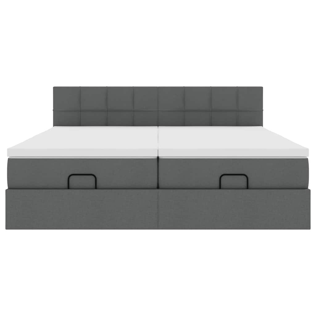 Ottoman bed frame with dark grey mattress 200x200cm fabric