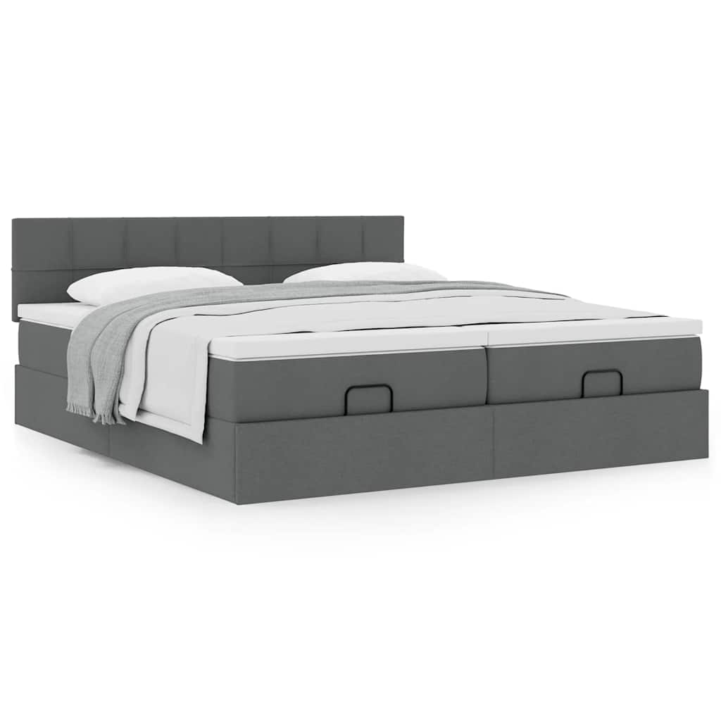 Ottoman bed frame with dark grey mattress 200x200cm fabric