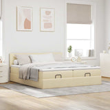 Cadre de lit ottoman avec matelas crème 200x200cm tissu