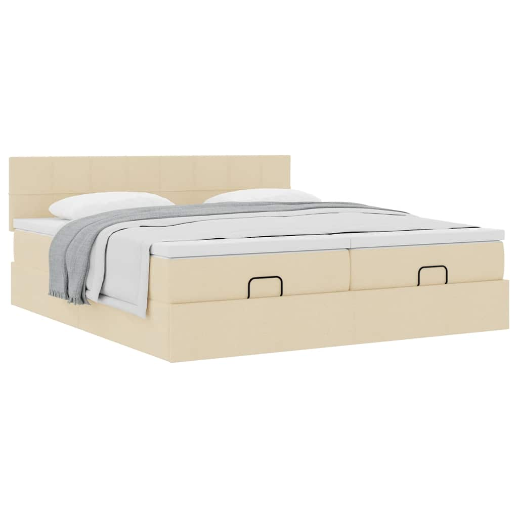 Cadre de lit ottoman avec matelas crème 200x200cm tissu